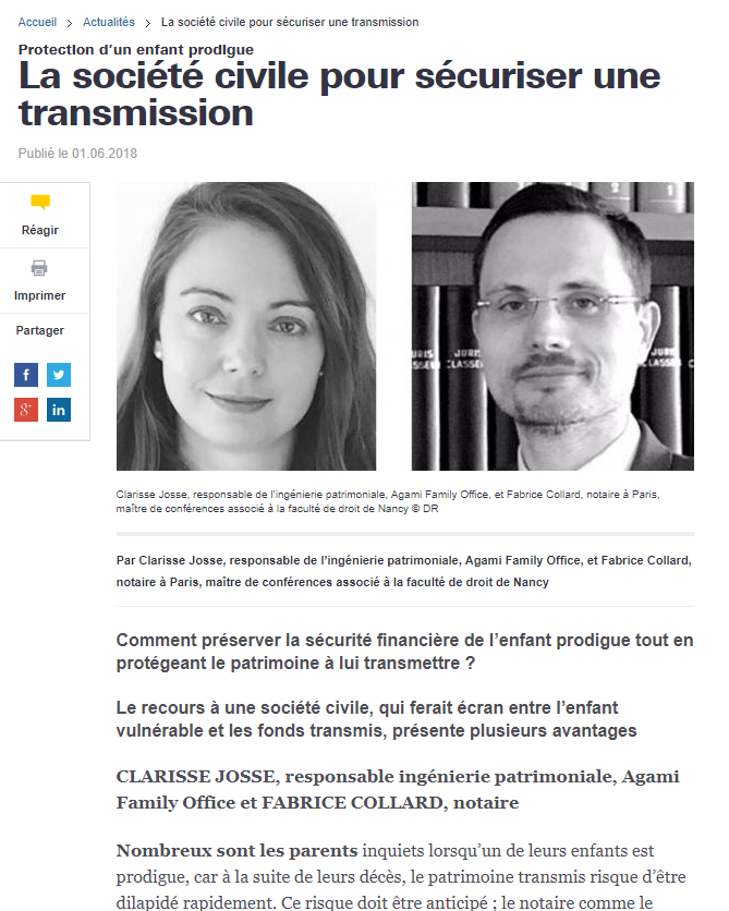 société civile pour sécuriser une transmission